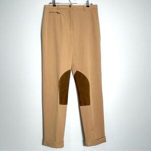 LAUREN RALPH Vintage Equestrian Riding Pants Tan Leather/Suede Knee Cuffed Sz 12